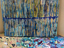 Load image into Gallery viewer, "A Different Rhythm' – Original Abstract Drip Painting Infused with Rose Quartz, Amethyst, Citrine & Selenite