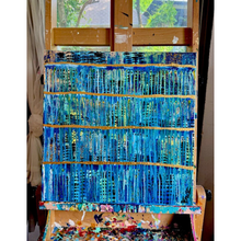 Load image into Gallery viewer, "Refelcting With Gratitude" Orignal Abstract Drip Painting Infused With Clear Quartz, Selenite, And Amethyst