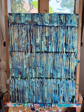 Load image into Gallery viewer, "Walking In Positivity" Original Abstract Drip Painting Infused With Clear Quartz, Black Obsidian, And Selenite