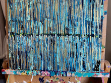 Load image into Gallery viewer, "Walking In Positivity" Original Abstract Drip Painting Infused With Clear Quartz, Black Obsidian, And Selenite