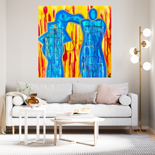Load image into Gallery viewer, Original abstract figurative painting on canvas featuring an original poem handwritten on the back.