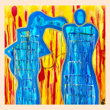 Load image into Gallery viewer, Original abstract figurative painting on canvas featuring an original poem handwritten on the back.