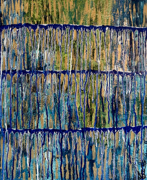 "A Different Rhythm' – Original Abstract Drip Painting Infused with Rose Quartz, Amethyst, Citrine & Selenite