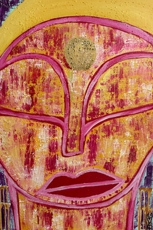 "A Higher Frequency" Original Abstract Figurative Painting Infused With Rose Quartz And Black Obsidian On Canvas