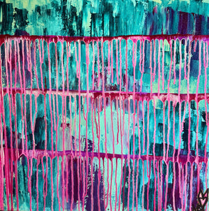 "Benefiting" Original Abstract Drip Painting Infused With Amethyst