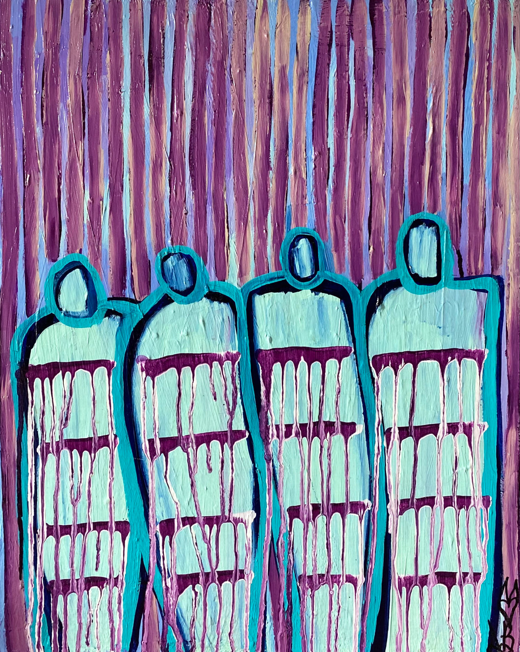 original abstract figurative painting - acrylic infused with amethyst featuring an original poem handwritten on the back.