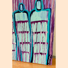 Load image into Gallery viewer, original abstract figurative painting - acrylic infused with amethyst featuring an original poem handwritten on the back.
