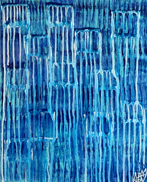 "Diving Deep" Original Abstract Painting Infused With Rose Quartz On Wood Panel