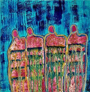 "Feeling The Good Vibrations" Original Abstract Figurative Painting Infused With Rose Quartz, Amethyst, And Selenite