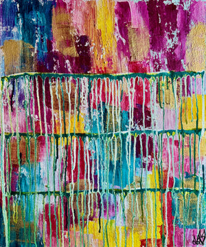"Madness" Original Abstract Drip Painting Infused With Crystals