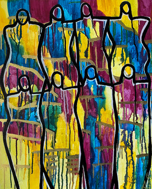 "Magic And Beauty" Original Abstract Figurative Painting Infused With Black Tourmaline, Black Obsidian, And Amethyst