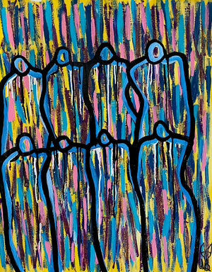 "Mindset"  Original Abstract Figurative Painting Infused With Clear Quartz, Citrine, And Sleeping Beauty Turquoise