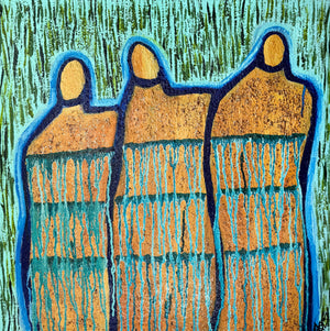 "Tranquility And Faith" Original Abstract Figurative Painting Infused With Rose Quartz, Citrine, And Moonstone