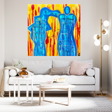 Load image into Gallery viewer, Original abstract figurative painting on canvas featuring an original poem handwritten on the back.
